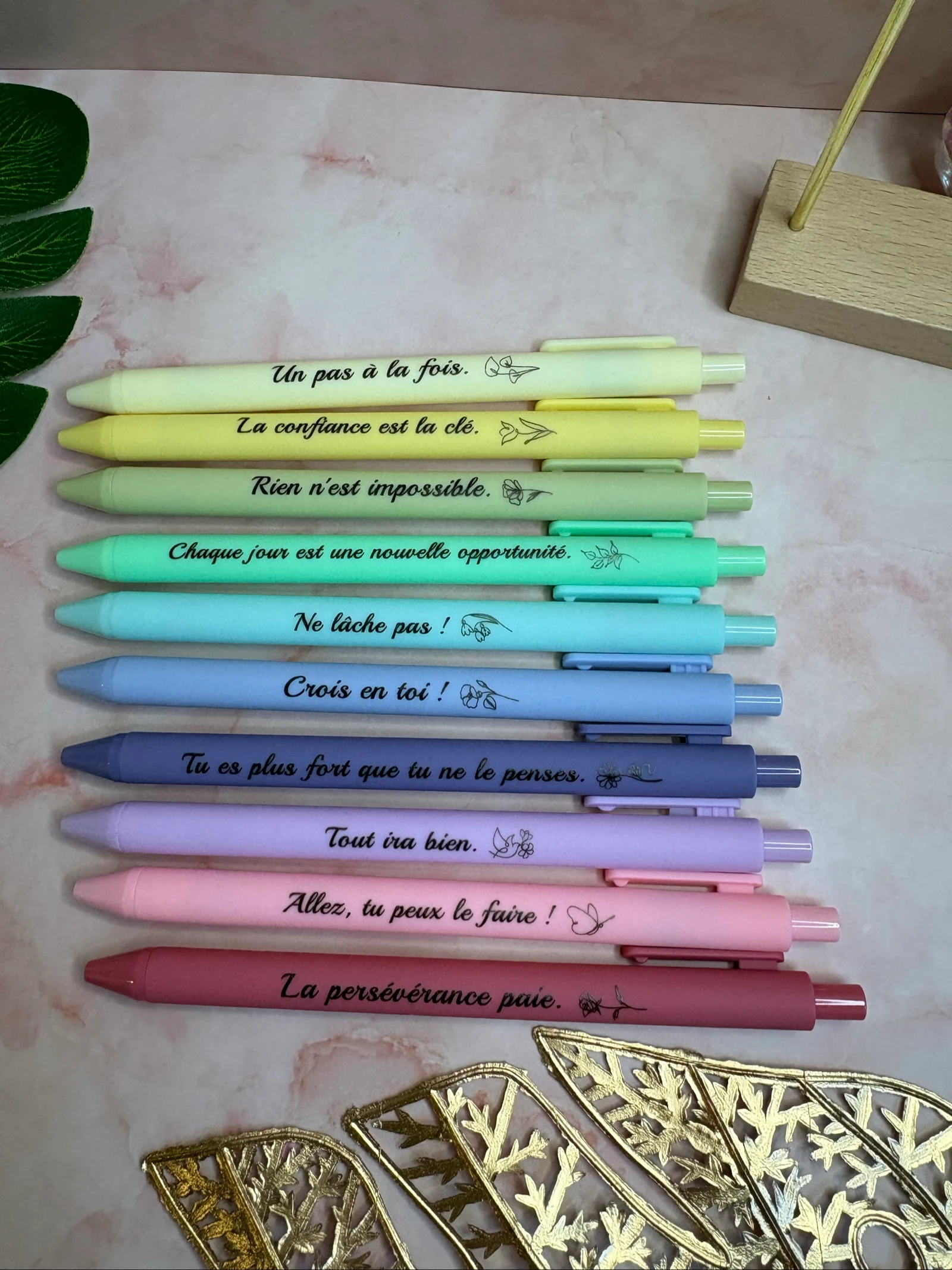 Lot de 10 stylos pastel motivation – Messages inspirants – Idée cadeau